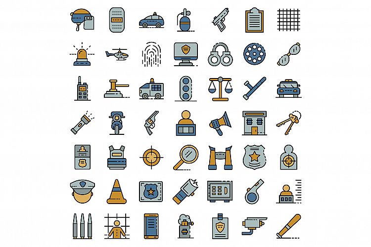 Police equipment icons set vector flat example image 1