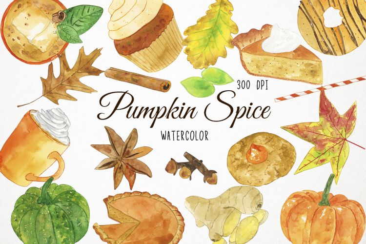 Watercolor Pumpkin Spice Clipart, Pumpkin Clipart