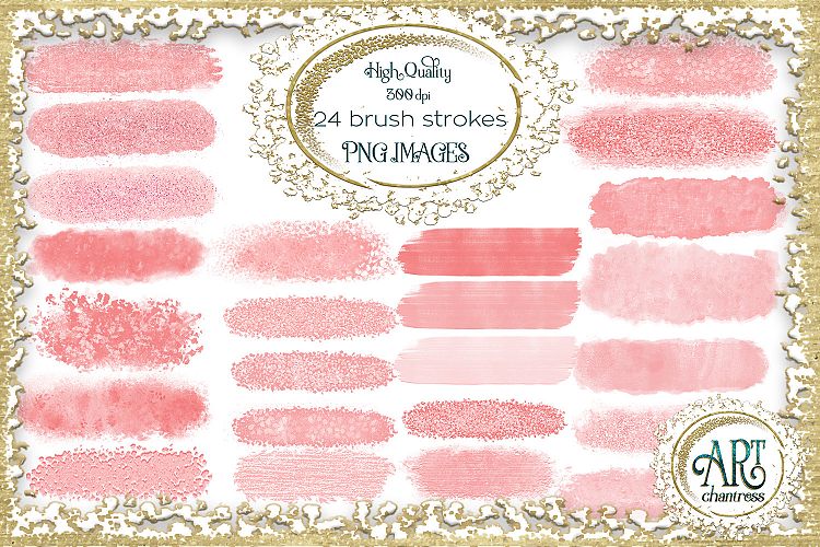 Brush Strokes in Blush Pink - Pink Glitter - Digital Clipart 24 of beautiful PNG files