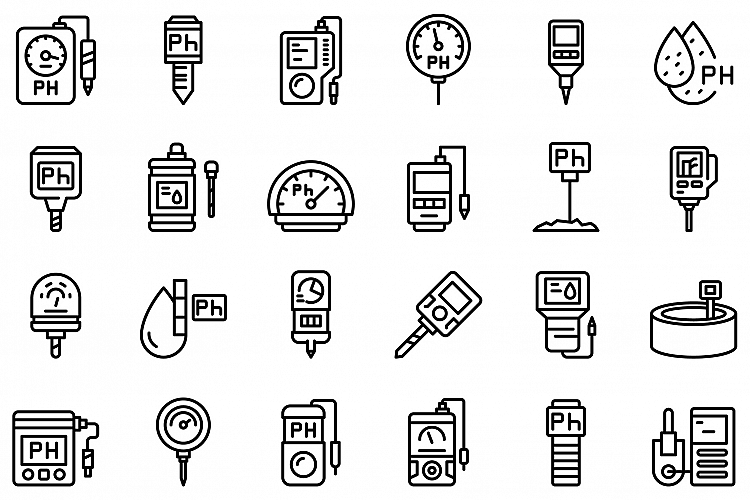 Ph meter icons set, outline style example image 1