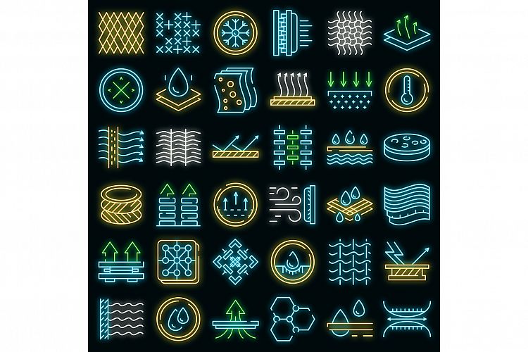 Fabric feature icons set vector neon example image 1