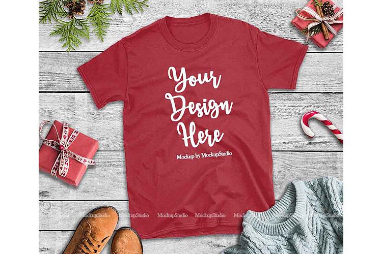 Christmas Red Shirt Mockup Gildan 64000 T Shirt Display (159740) | Mock