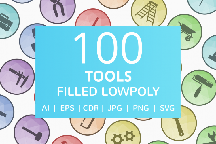 100 Tools Filled Low Poly Icons