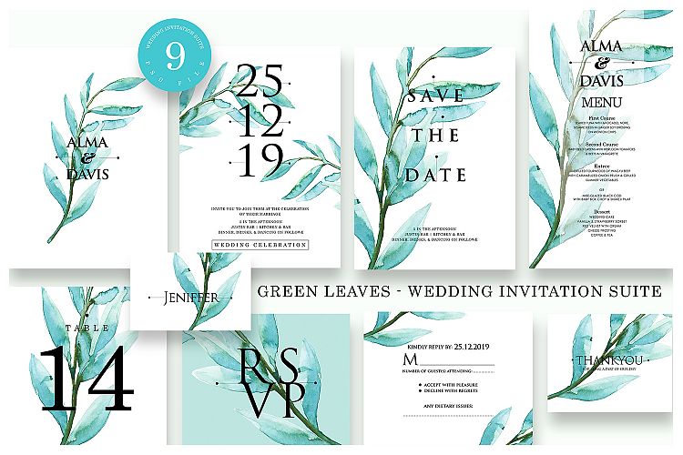 Green Leaves - Wedding Invitation Suite Ac.5