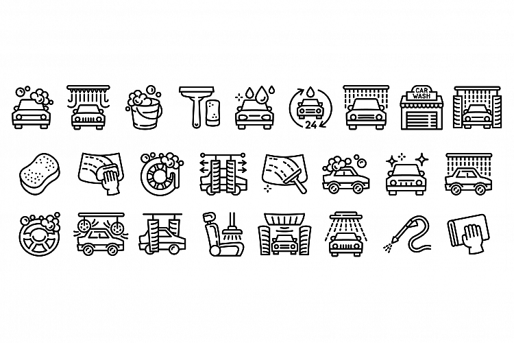 Car wash icons set, outline style example image 1
