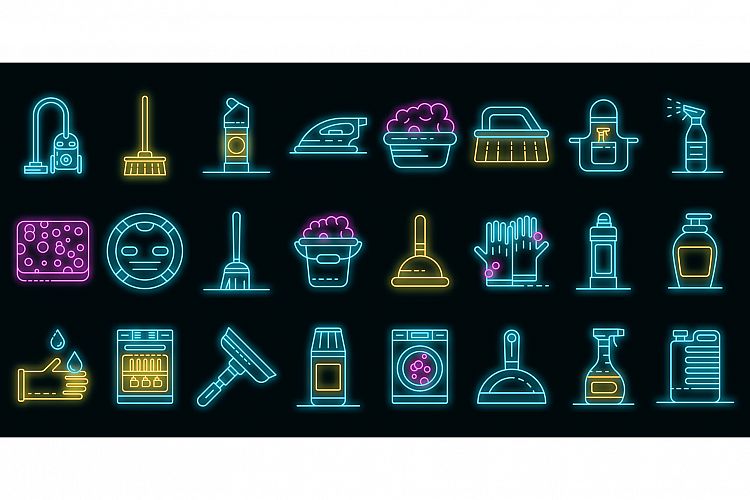 Cleaner equipment icons set vector neon example image 1