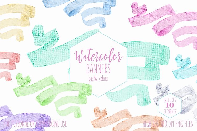 Pastel Watercolor Ribbon Banners Vintage Flowing Text Banners