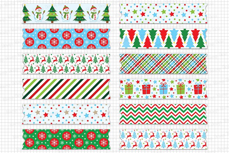 Christmas Washi Tape Clipart, Christmas Graphic and Illustrations, Scrapbooking, Card Making, Christmas Decorations