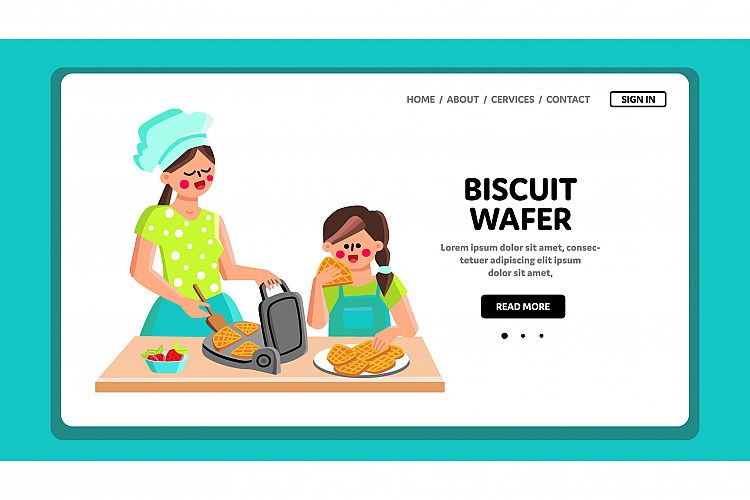Biscuit Wafer Cooking Mother With Daughter Vector example image 1