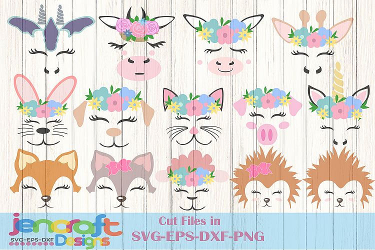 Cute Animal Faces Hedgehog, Fox, Giraffe, Cow, Cat, Dog SVG