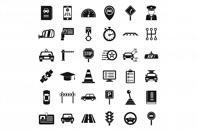 Driving school icons set, simple style example image 1