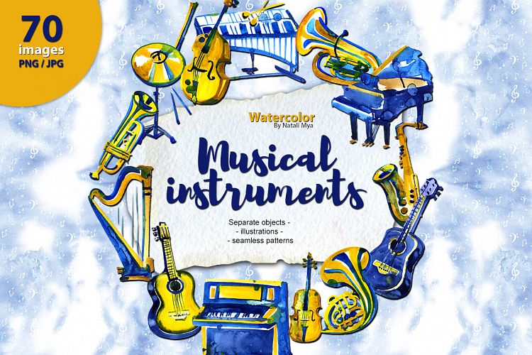 Watercolor musical instruments set