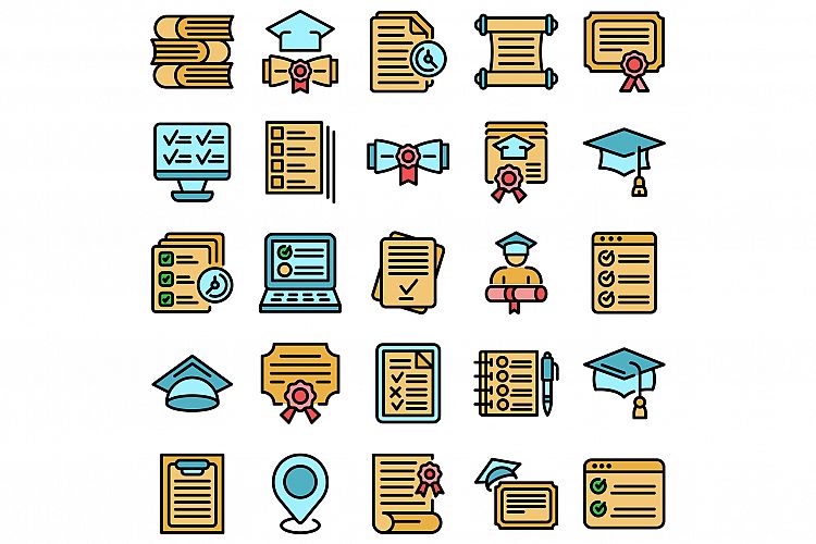 Final exam icons set vector flat example image 1