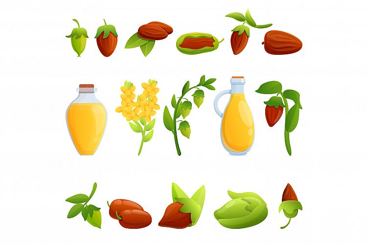 Jojoba icons set, cartoon style example image 1