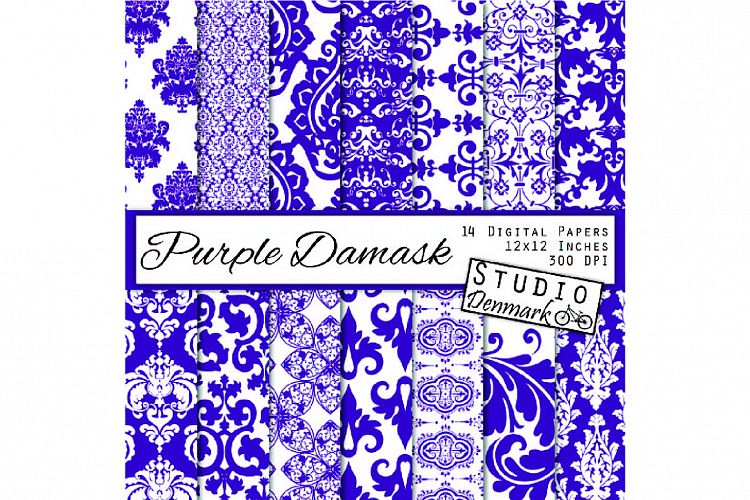 Purple Damask Digital Paper - Wedding Papers