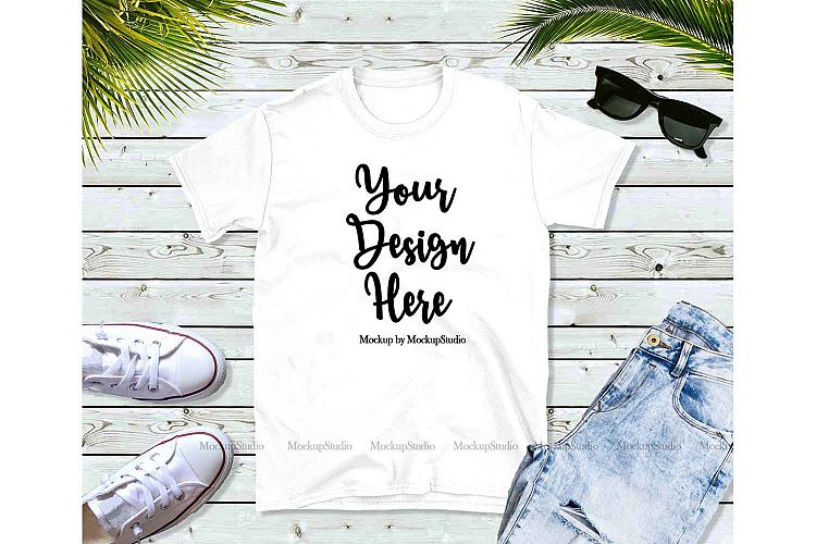 Gildan 64000 Tshirt Mockup White Shirt Flat Lay