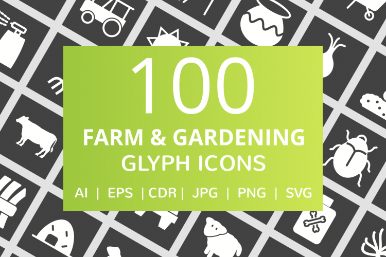 100 Farm   Gardening Glyph Inverted Icons