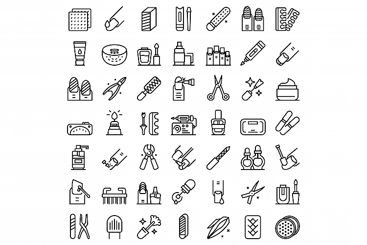 Equipment for manicure icons set, outline style example image 1