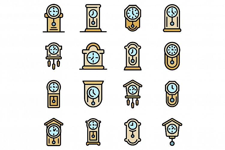 Pendulum clock icons set vector flat example image 1