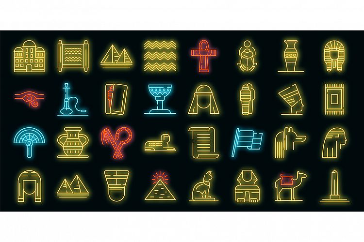 Egypt icons set vector neon example image 1