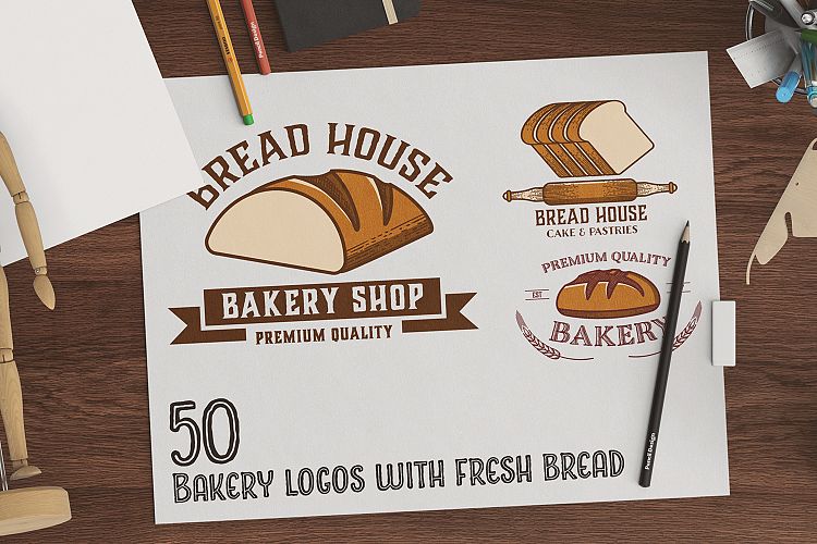50 Bakery logos with fresh bread