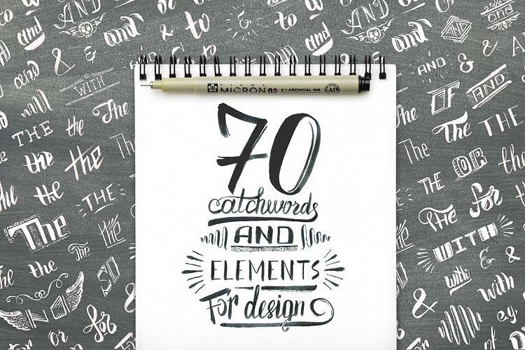 Handwritten catchwords and design elements