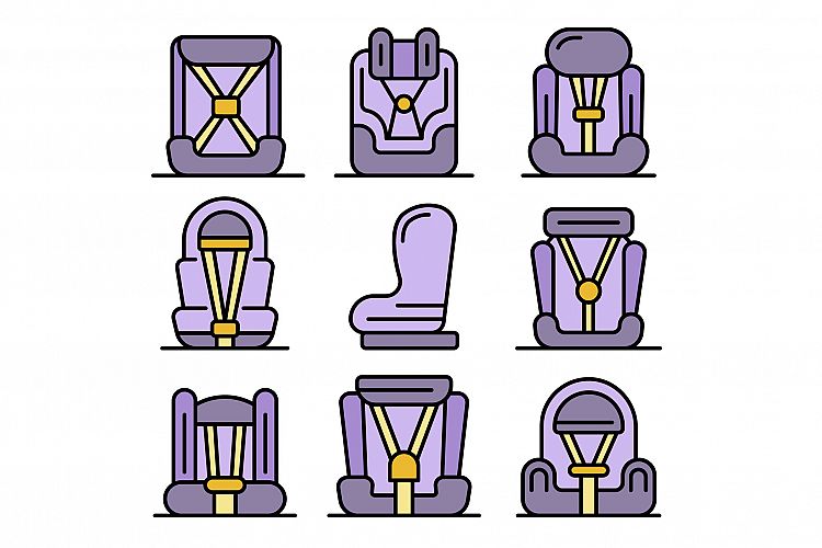 Baby car seat icons set vector flat