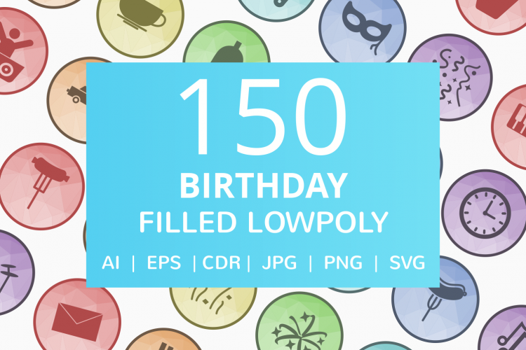 150 Birthday Filled Filled Low Poly Icons