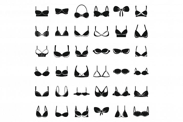 Woman bra icons set, simple style example image 1