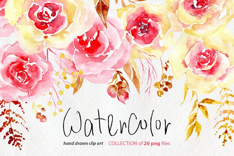 Watercolor flowers yellow & pink png