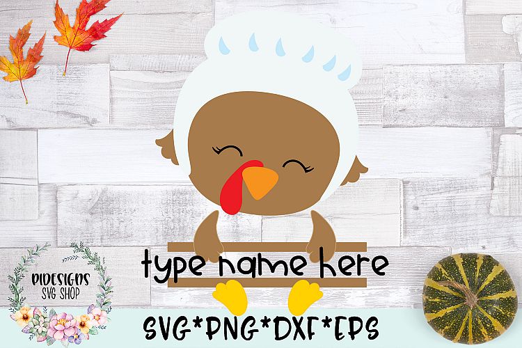 Turkey Pilgrim Girl Split Name Monogram SVG Cut File