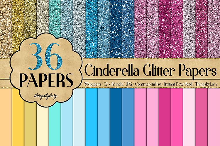 36 Glitter and Solid Color Princess Pink and Blue Papers