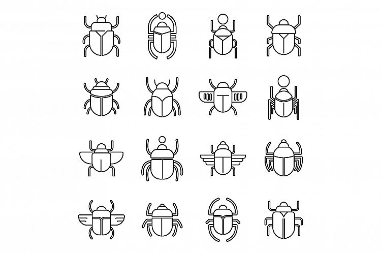 Egypt Scarab beetle icons set, outline style