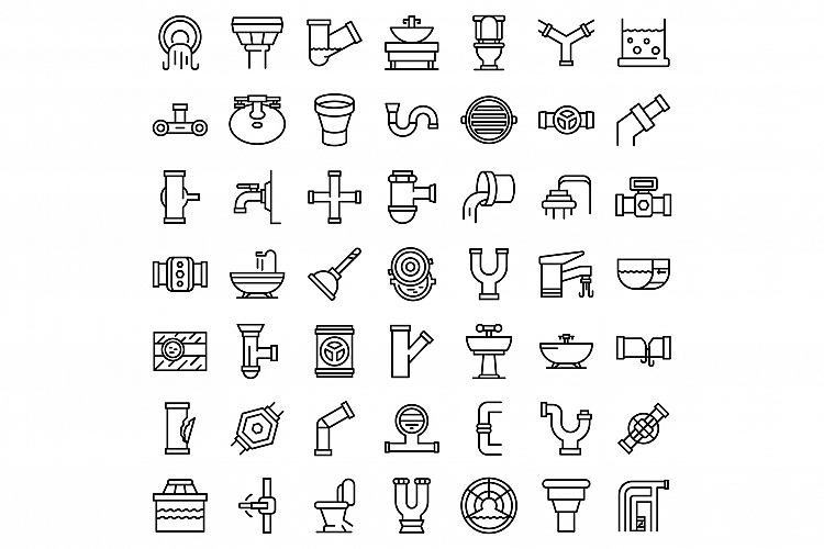 Sewerage icons set, outline style example image 1