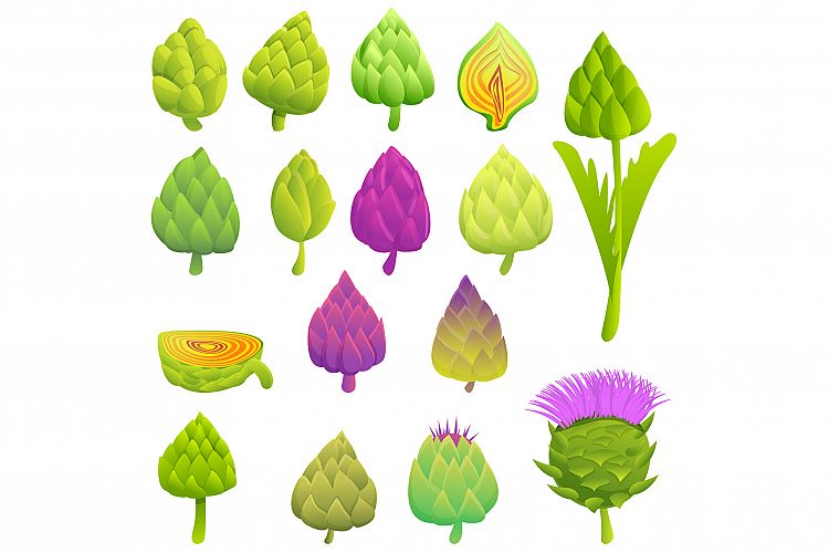 Artichoke icons set, cartoon style example image 1