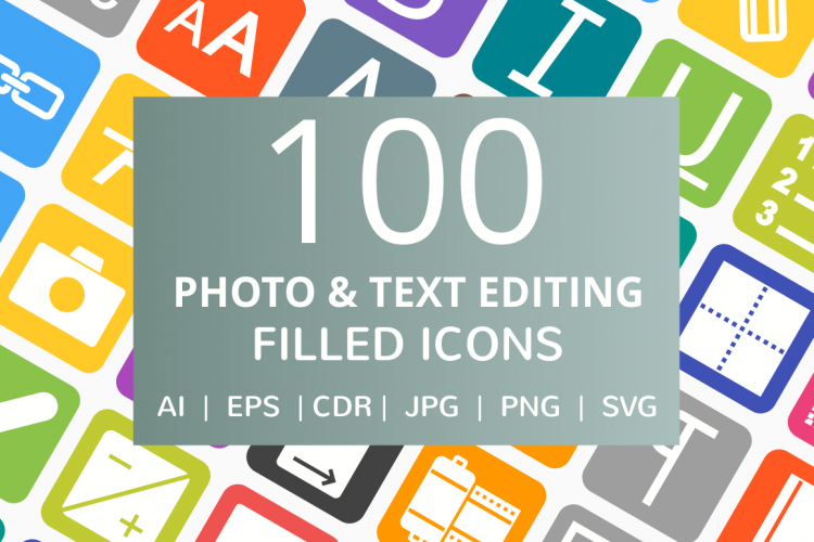 100 Photo   Text Editing Filled Round Corner Icons