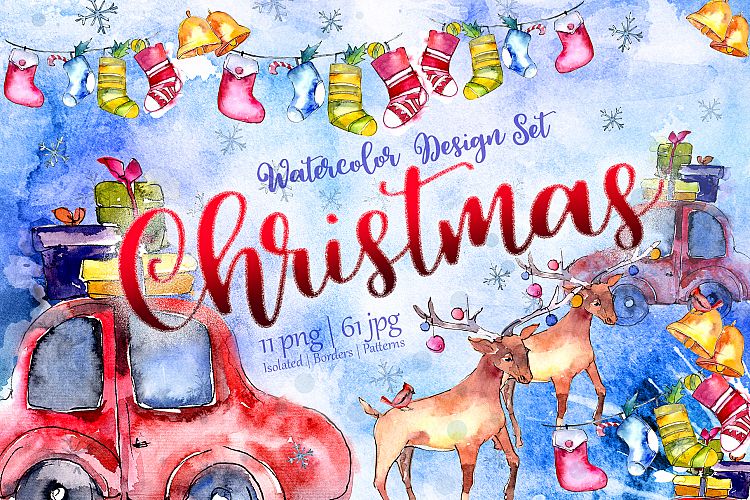 Christmas collection PNG watercolor design set