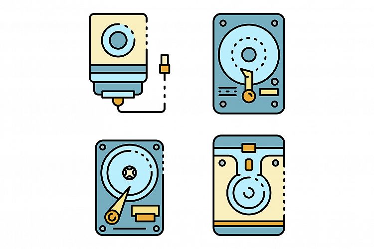 Hard disk icons set line color vector example image 1