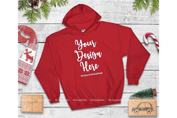 Download Christmas Red Hoodie Mockup, Winter Holiday Flat Lay ...