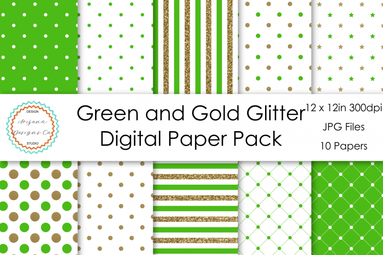 Green and Gold Glitter Digital Paper Pack