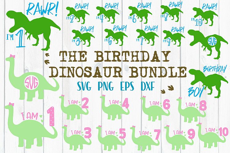 Download Birthday Dinosaur Bundle - SVG, PNG, DXF, EPS (198256) | SVGs | Design Bundles
