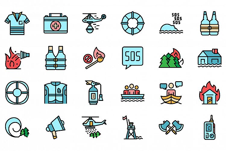 Rescuer icons set vector flat example image 1