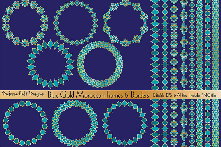 Blue Gold Moroccan Frames   Borders