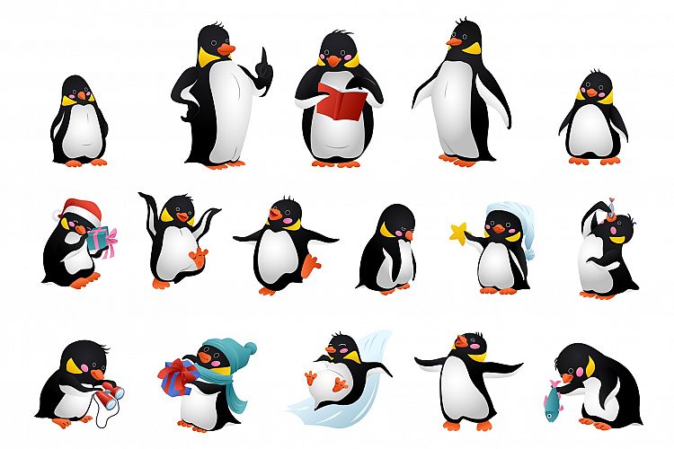 Penguin icons set, cartoon style example image 1