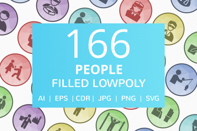 166 People Filled Low Poly Icons