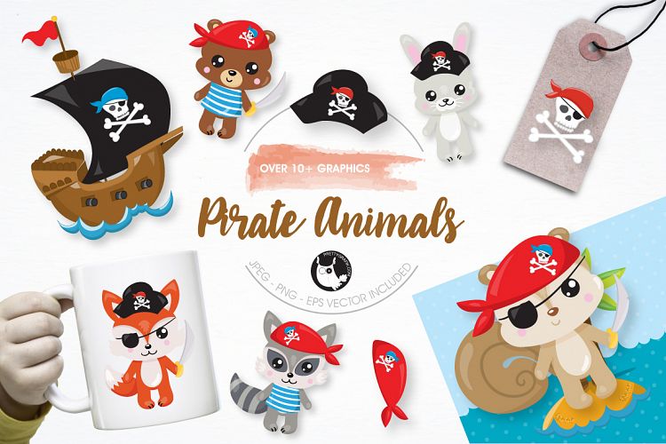 Pirate animals graphics and illustrations