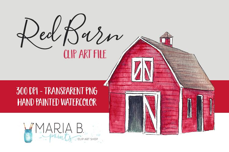 Red Barn Watercolor Clip Art PNG