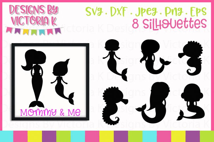 8 Mermaid and seahorse silhouette SVG Cut Files