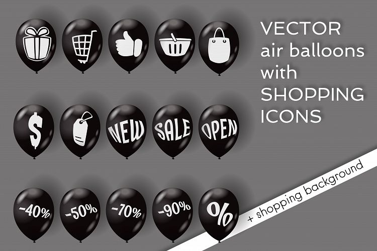 Shopping icons on air balloons.