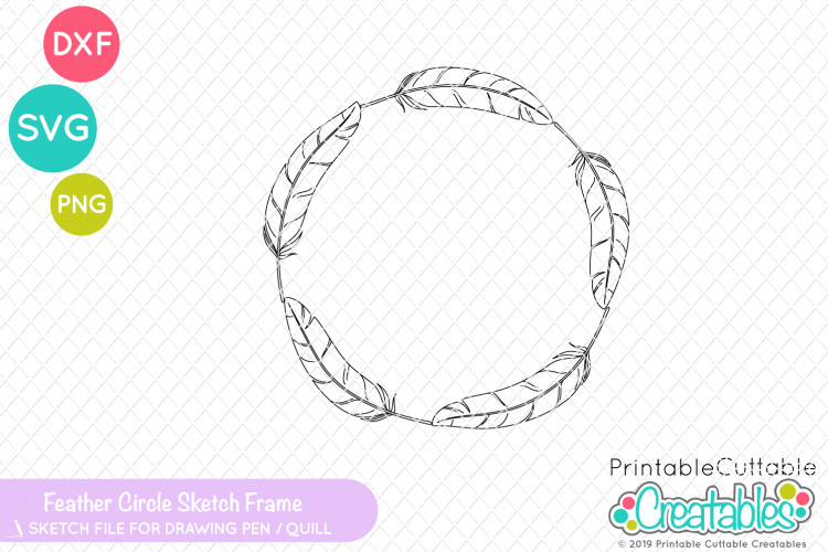 Foil Quill Sketch Svg Feather Circle Frame